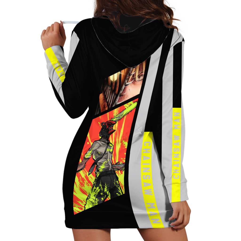 Chainsaw Man Denji Hoodie Dress with Manga Panels and Neon Chainsaw Design - The Mazicc