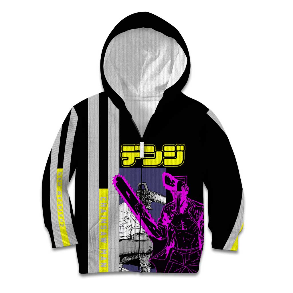 Chainsaw Man Denji Kid Hoodie with Manga Panels and Neon Chainsaw Design - The Mazicc