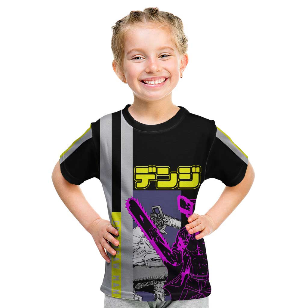 Chainsaw Man Denji Kid T Shirt with Manga Panels and Neon Chainsaw Design - The Mazicc