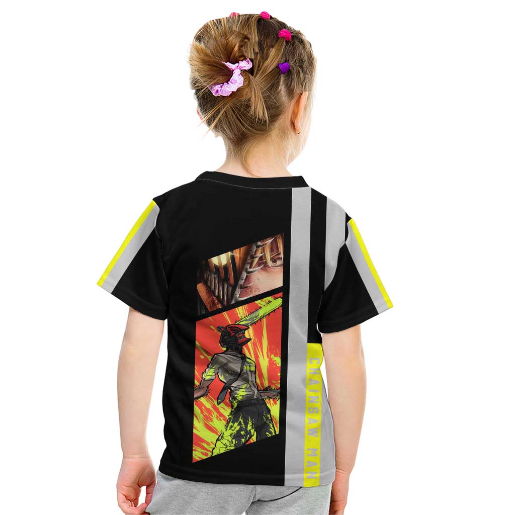 Chainsaw Man Denji Kid T Shirt with Manga Panels and Neon Chainsaw Design - The Mazicc