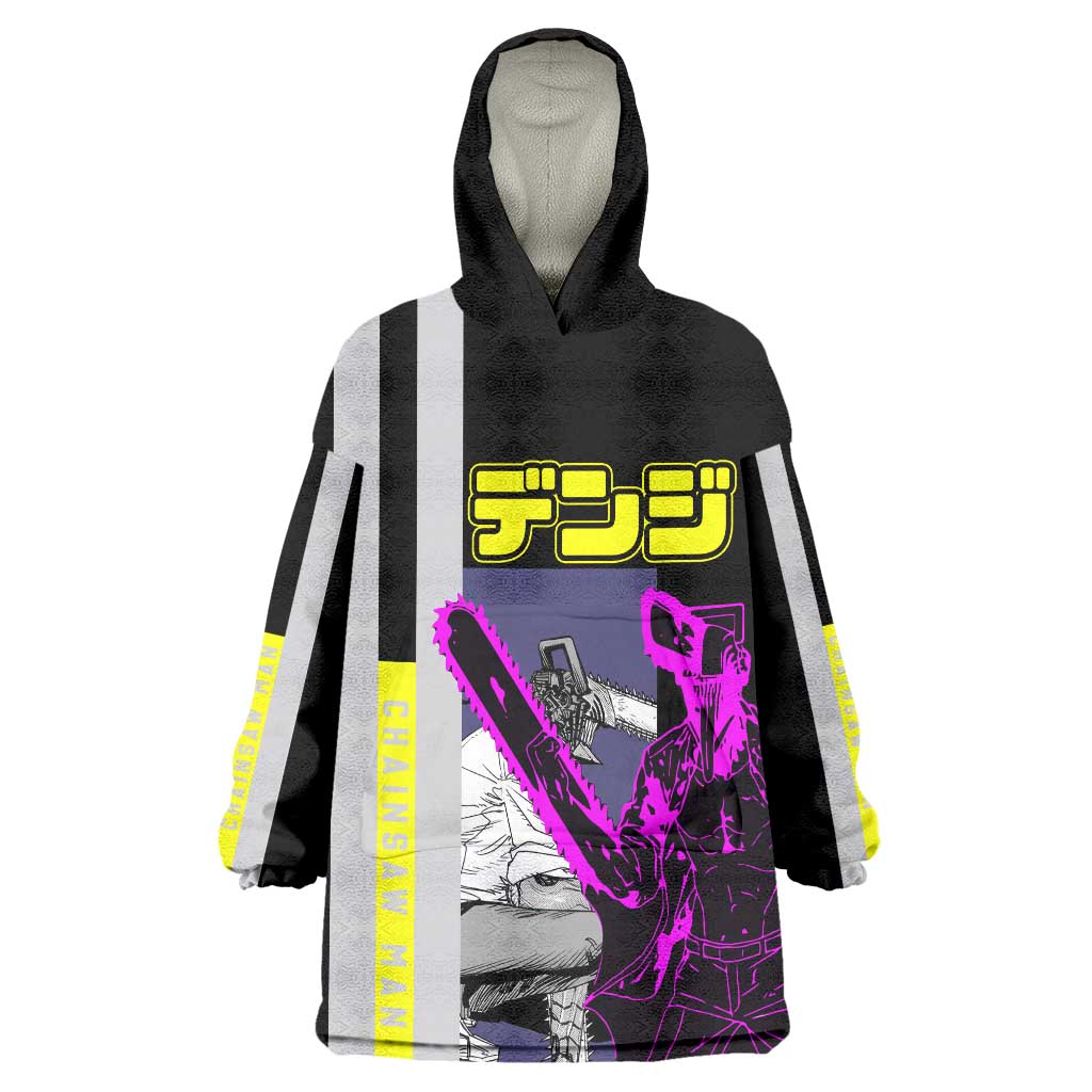 Chainsaw Man Denji Wearable Blanket Hoodie with Manga Panels and Neon Chainsaw Design - The Mazicc