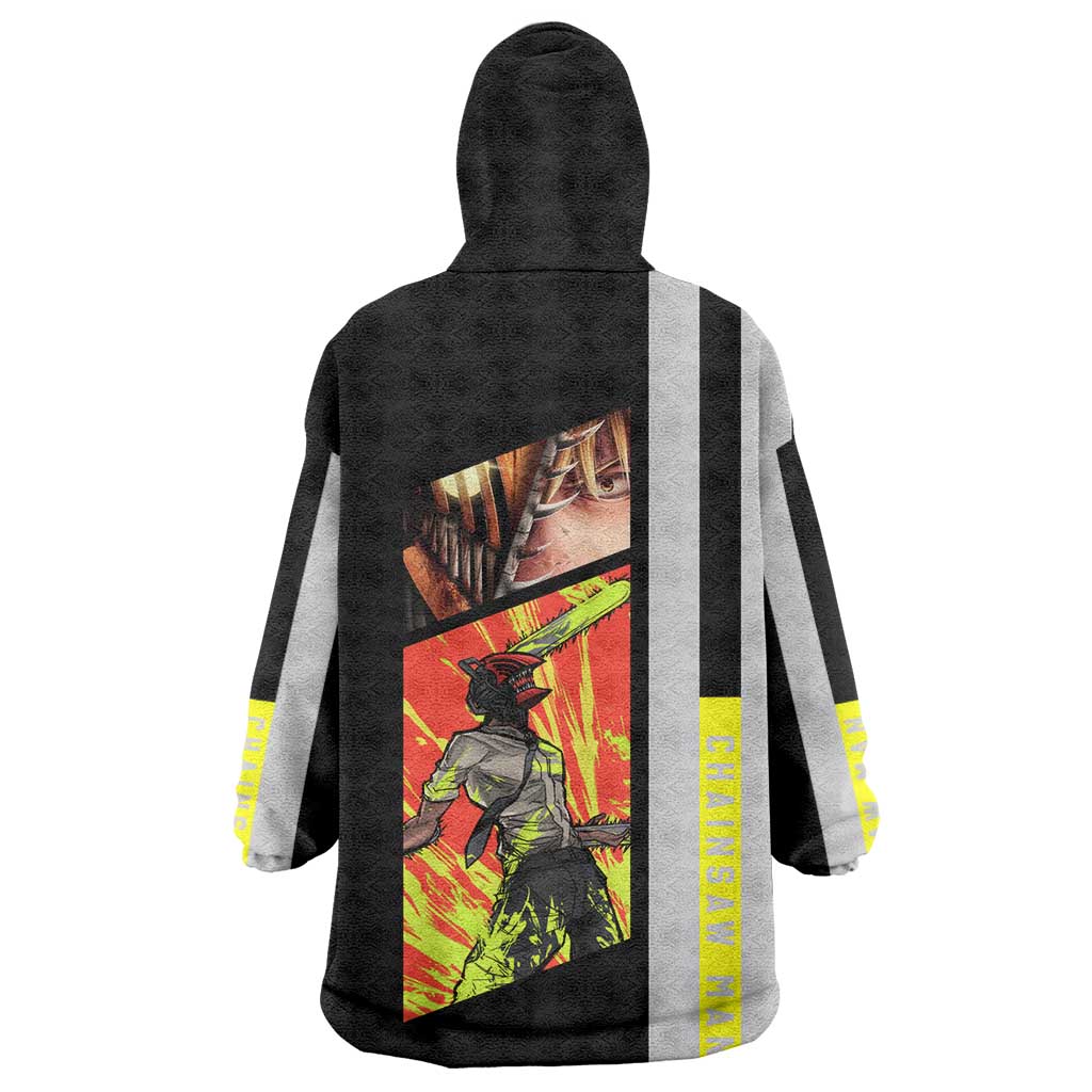 Chainsaw Man Denji Wearable Blanket Hoodie with Manga Panels and Neon Chainsaw Design - The Mazicc