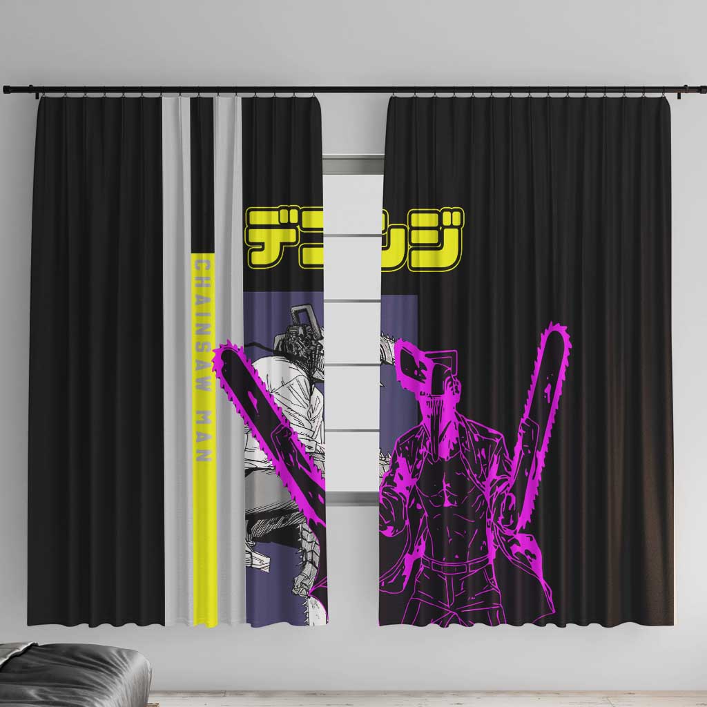 Chainsaw Man Denji Window Curtain with Manga Panels and Neon Chainsaw Design - The Mazicc