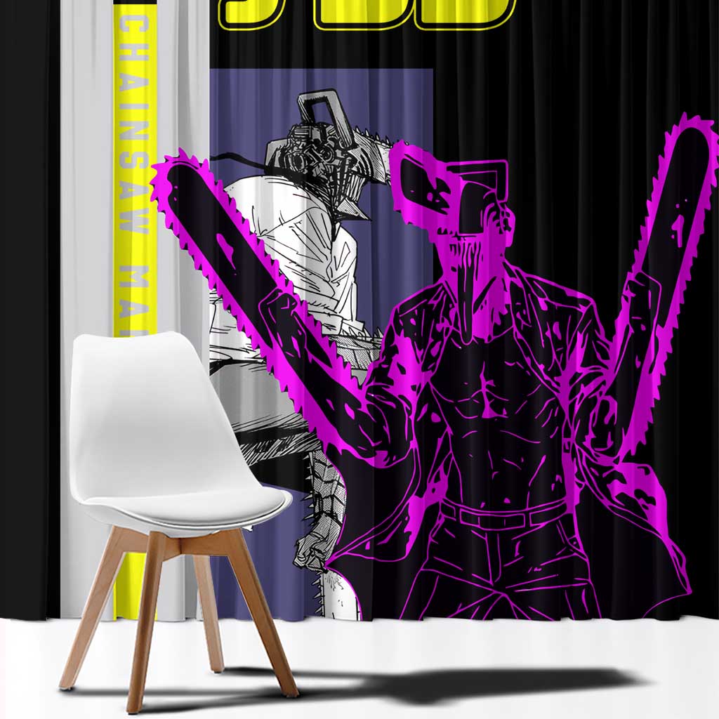 Chainsaw Man Denji Window Curtain with Manga Panels and Neon Chainsaw Design - The Mazicc