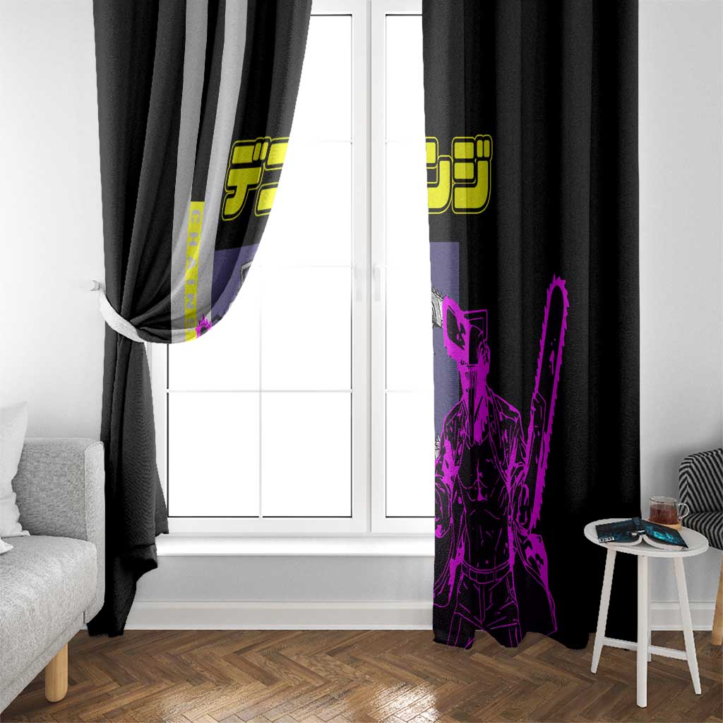 Chainsaw Man Denji Window Curtain with Manga Panels and Neon Chainsaw Design - The Mazicc