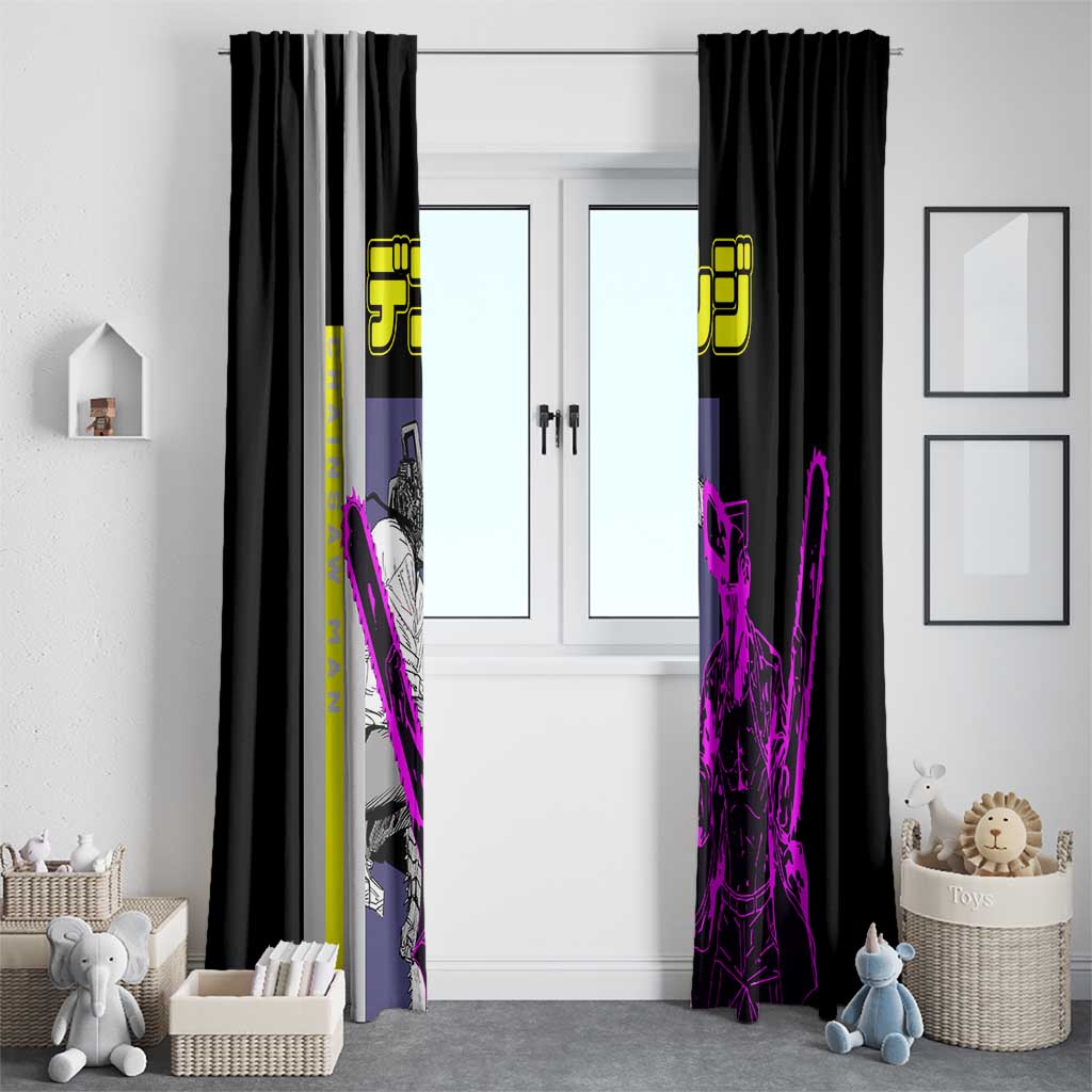 Chainsaw Man Denji Window Curtain with Manga Panels and Neon Chainsaw Design - The Mazicc
