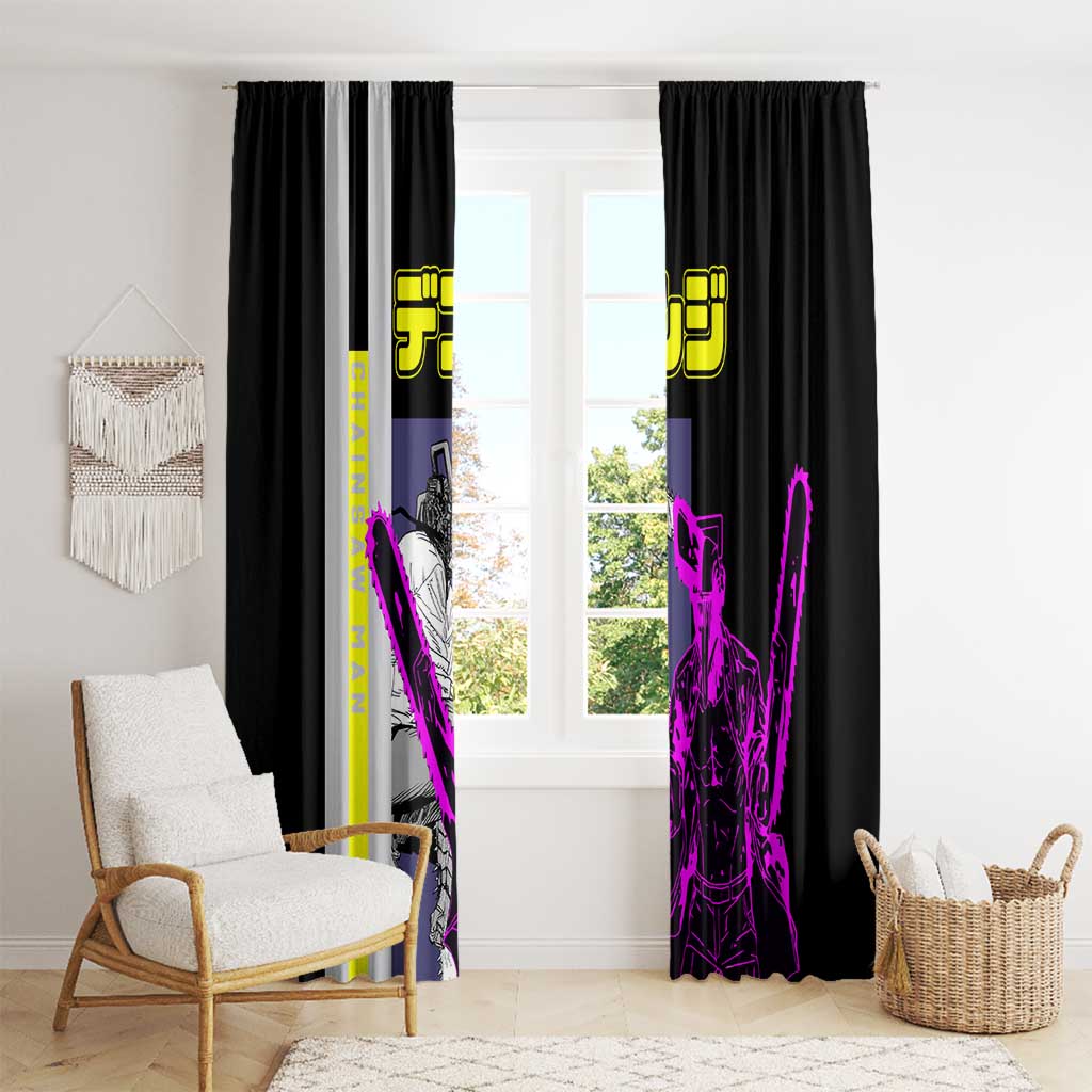 Chainsaw Man Denji Window Curtain with Manga Panels and Neon Chainsaw Design - The Mazicc