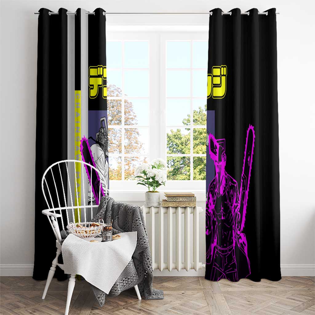 Chainsaw Man Denji Window Curtain with Manga Panels and Neon Chainsaw Design - The Mazicc