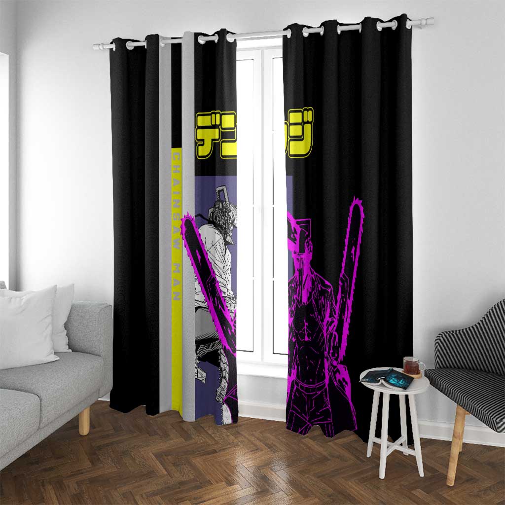Chainsaw Man Denji Window Curtain with Manga Panels and Neon Chainsaw Design - The Mazicc