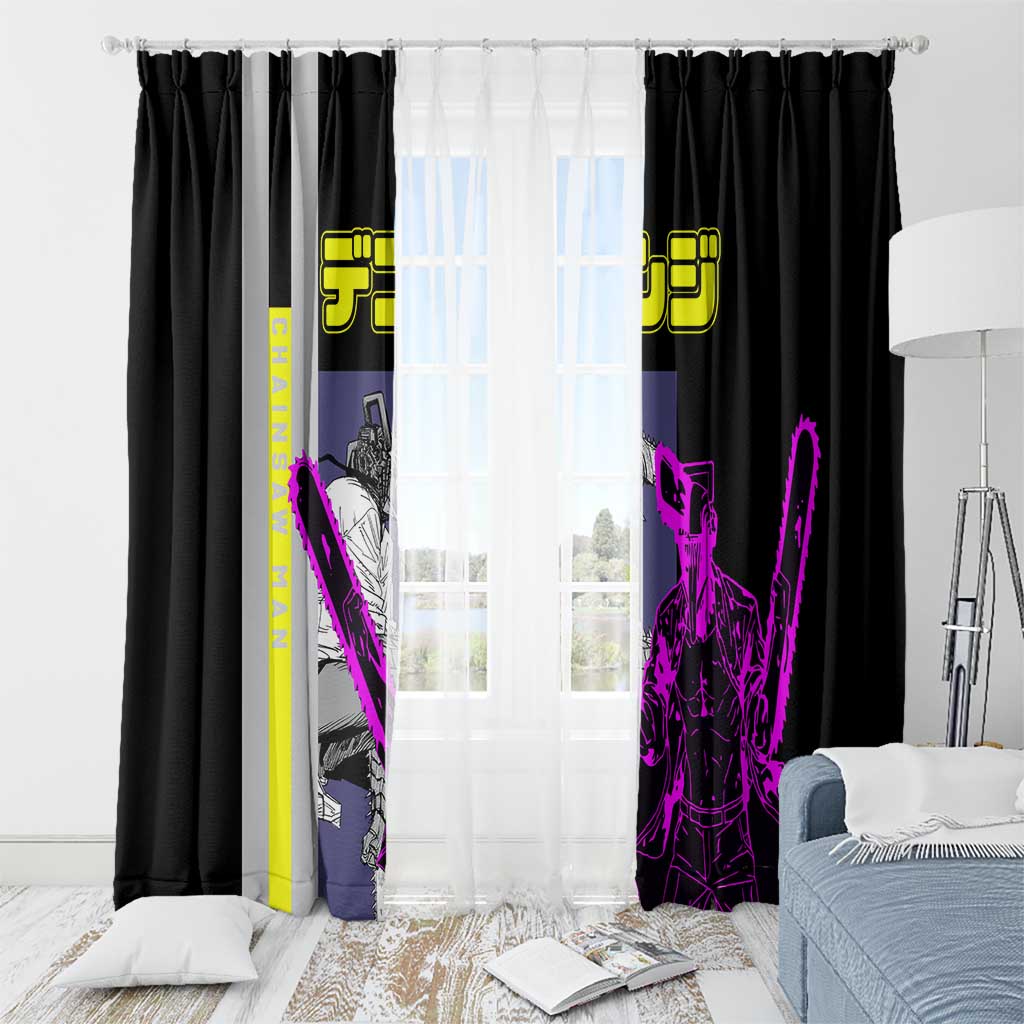 Chainsaw Man Denji Window Curtain with Manga Panels and Neon Chainsaw Design - The Mazicc