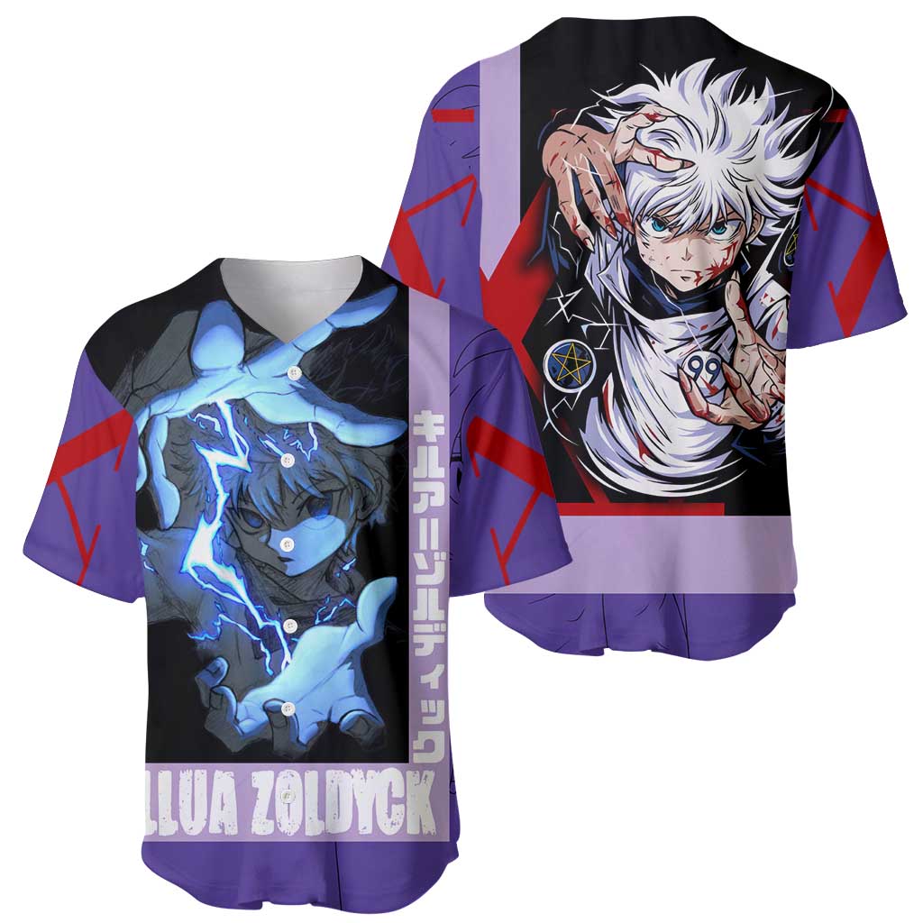 Killua Zoldyck Baseball Jersey with Electric Aura and Assassin Eyes Anime Design - The Mazicc