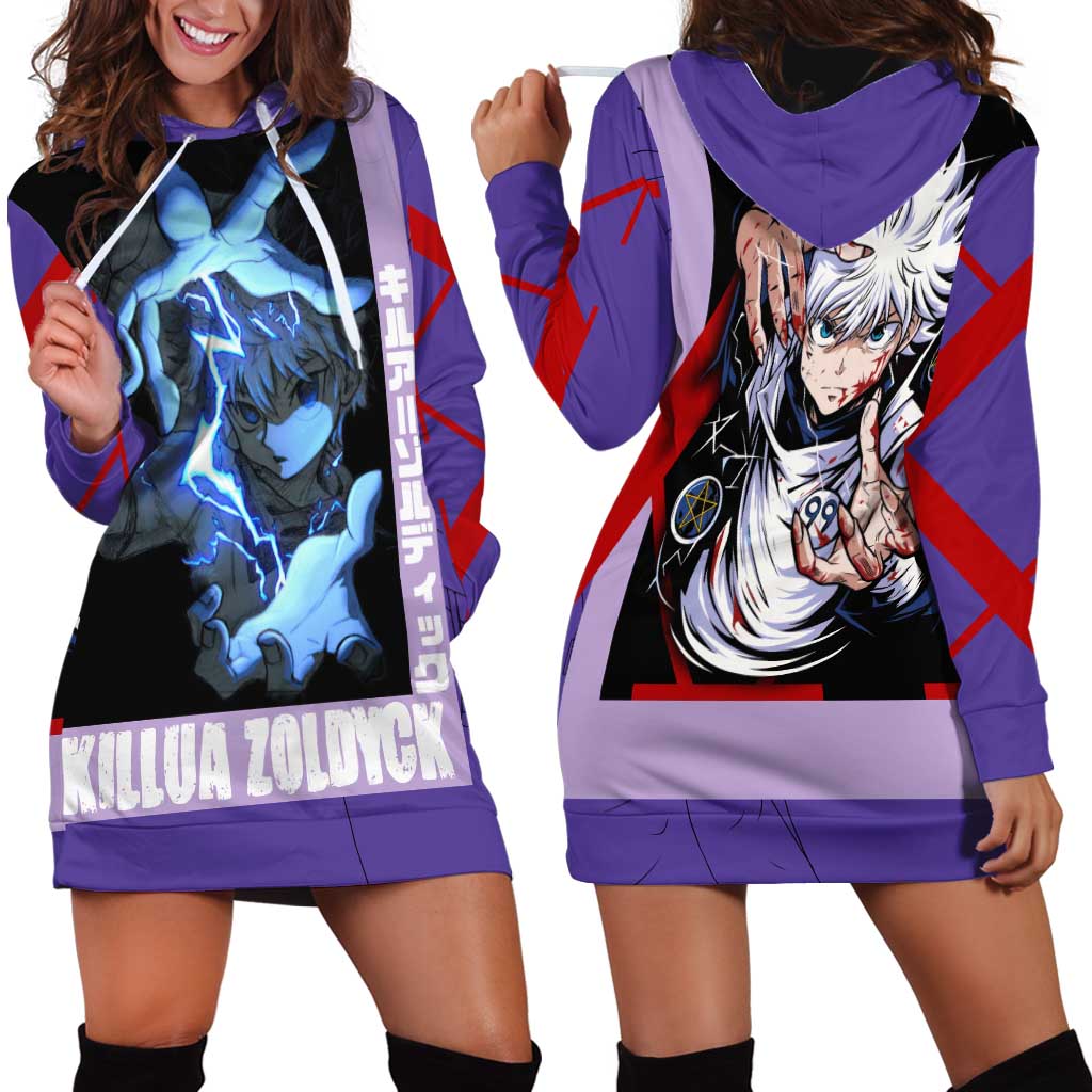 Killua Zoldyck Hoodie Dress with Electric Aura and Assassin Eyes Anime Design - The Mazicc