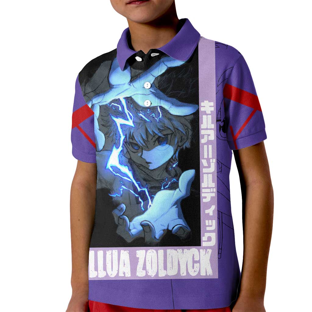 Killua Zoldyck Kid Polo Shirt with Electric Aura and Assassin Eyes Anime Design - The Mazicc