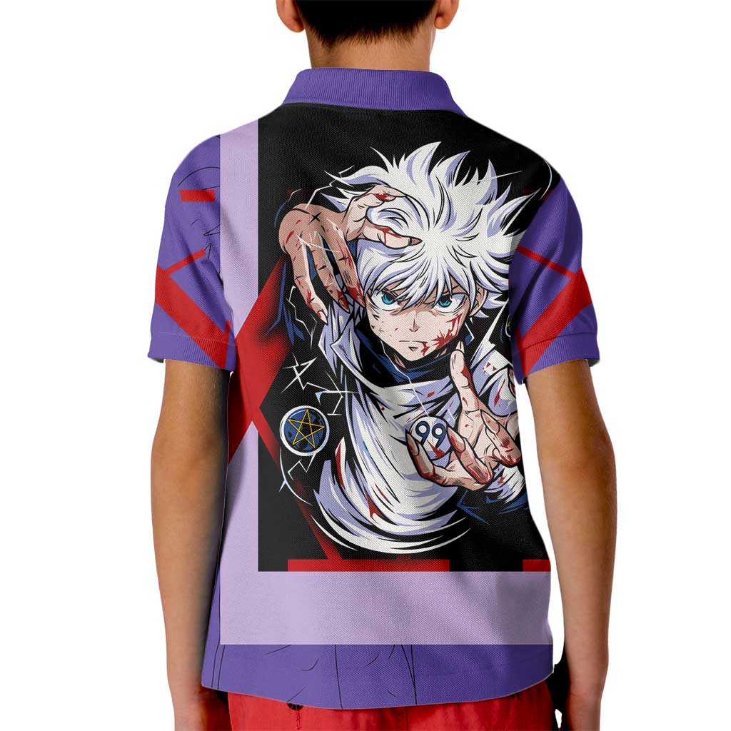 Killua Zoldyck Kid Polo Shirt with Electric Aura and Assassin Eyes Anime Design - The Mazicc