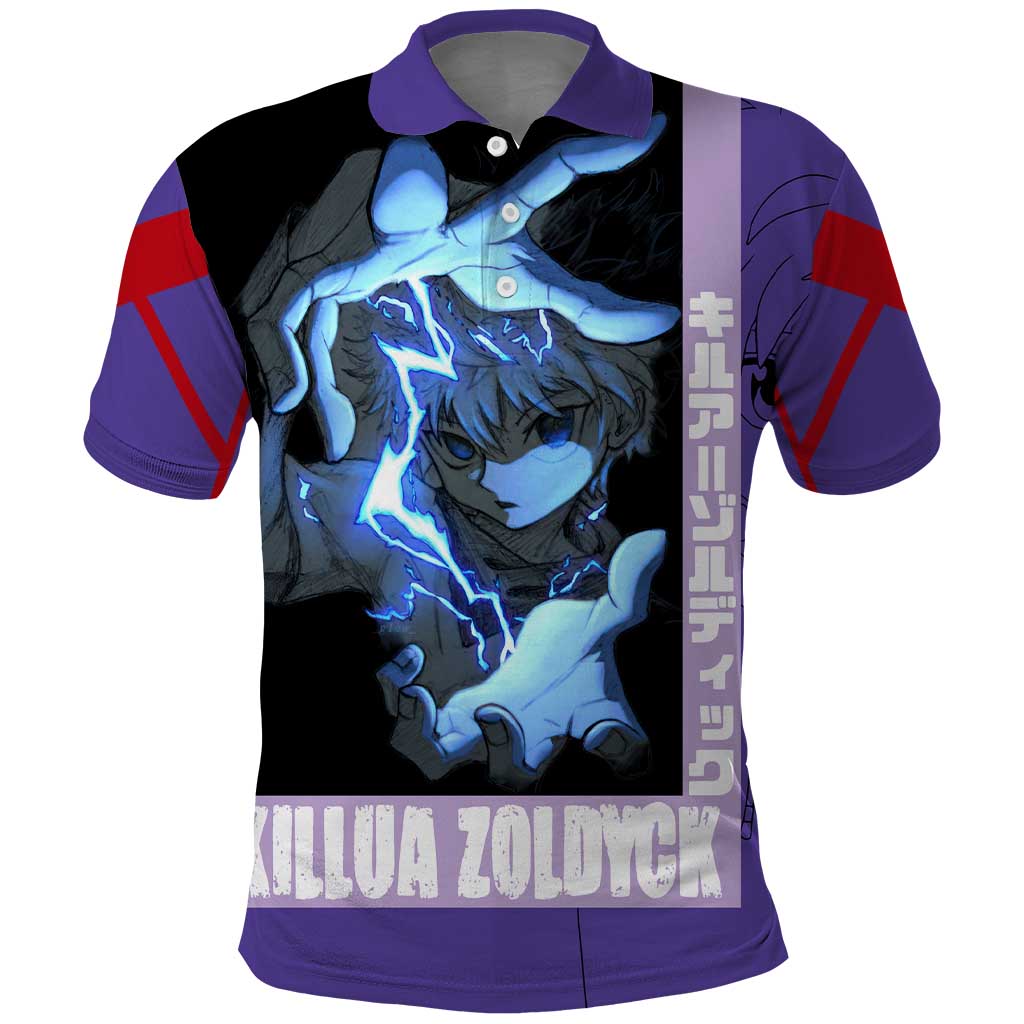 Killua Zoldyck Polo Shirt with Electric Aura and Assassin Eyes Anime Design - The Mazicc