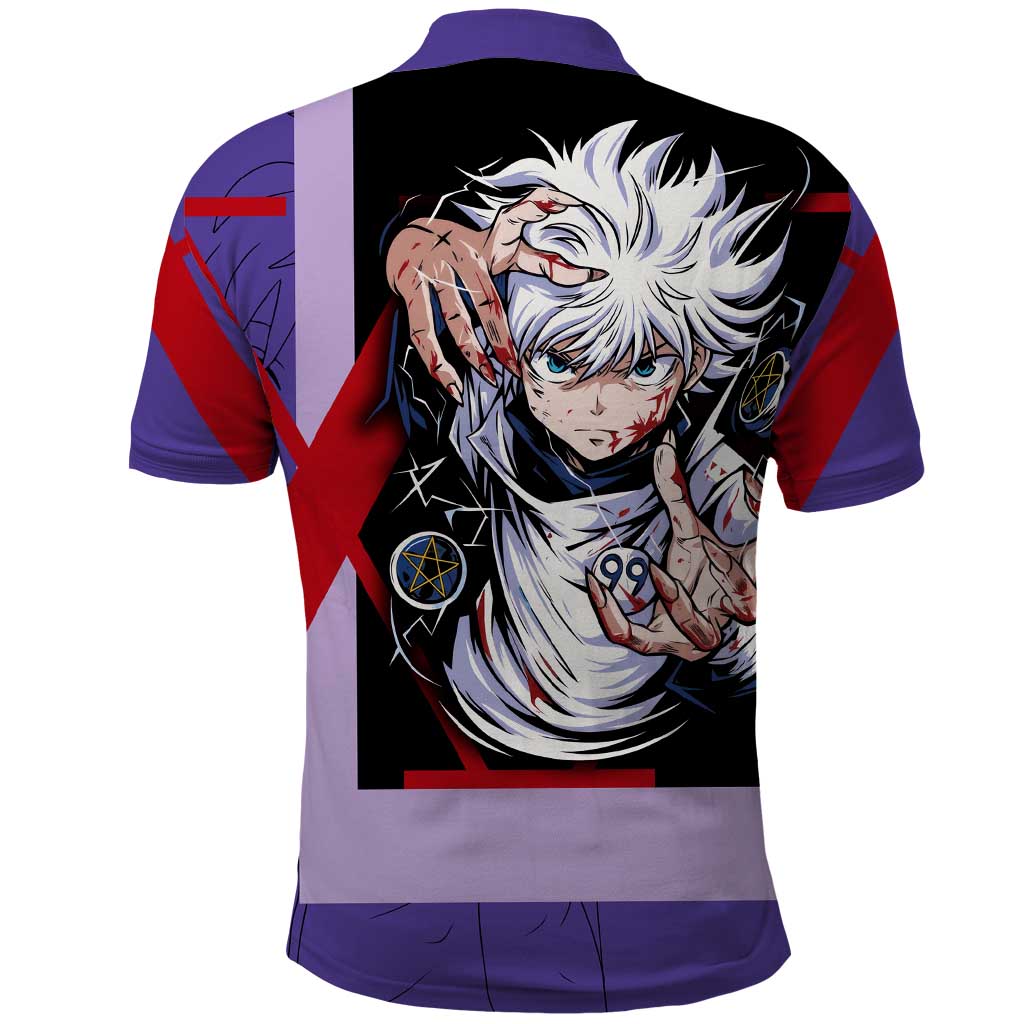 Killua Zoldyck Polo Shirt with Electric Aura and Assassin Eyes Anime Design - The Mazicc