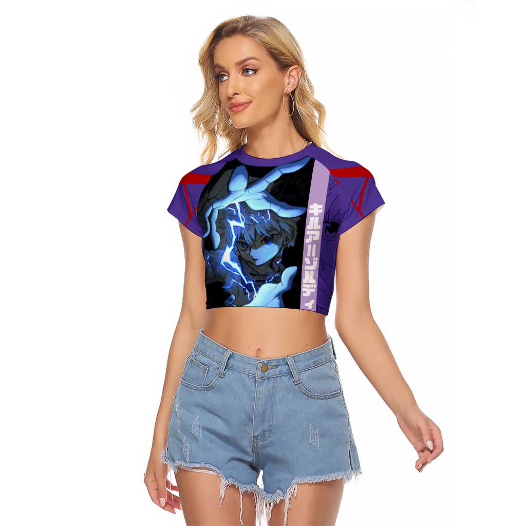 Killua Zoldyck Raglan Cropped T Shirt with Electric Aura and Assassin Eyes Anime Design - The Mazicc