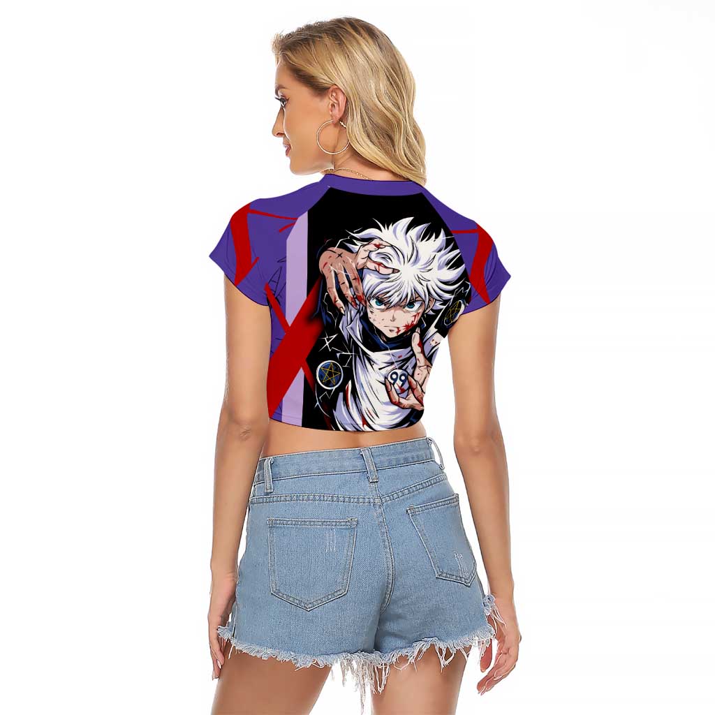 Killua Zoldyck Raglan Cropped T Shirt with Electric Aura and Assassin Eyes Anime Design - The Mazicc