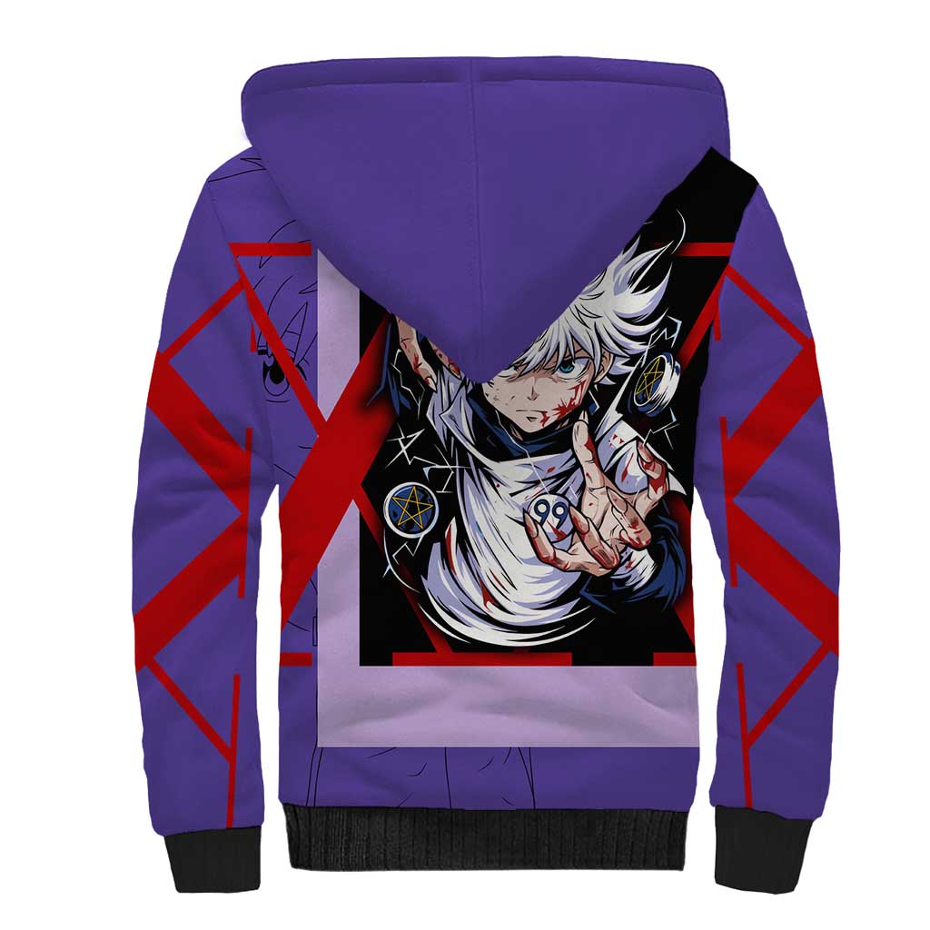 Killua Zoldyck Sherpa Hoodie with Electric Aura and Assassin Eyes Anime Design - The Mazicc