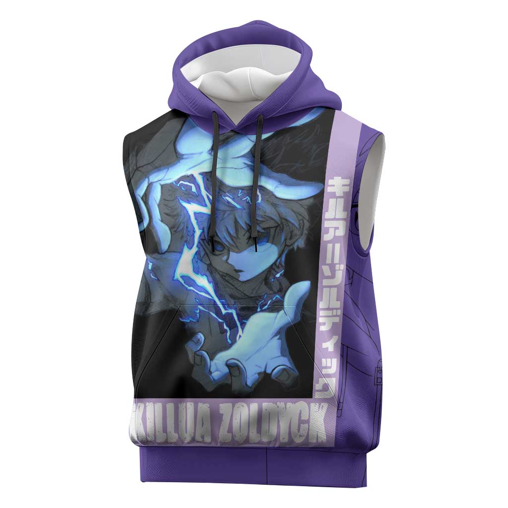 Killua Zoldyck Sleeveless Hoodie with Electric Aura and Assassin Eyes Anime Design - The Mazicc