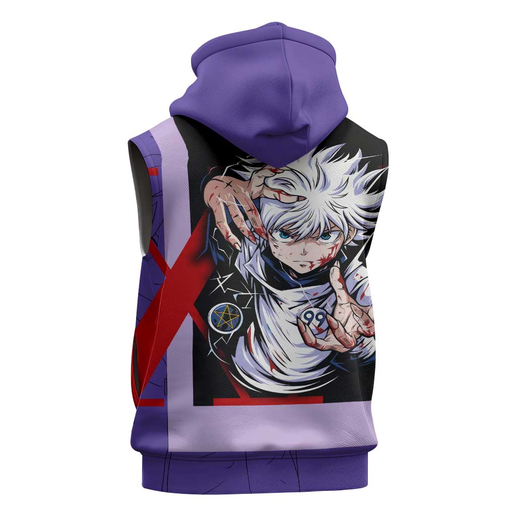 Killua Zoldyck Sleeveless Hoodie with Electric Aura and Assassin Eyes Anime Design - The Mazicc