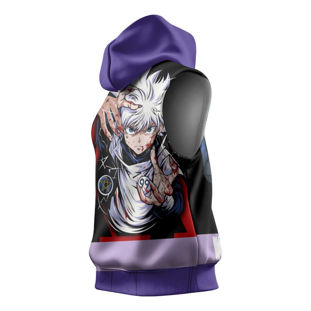 Killua Zoldyck Sleeveless Hoodie with Electric Aura and Assassin Eyes Anime Design - The Mazicc
