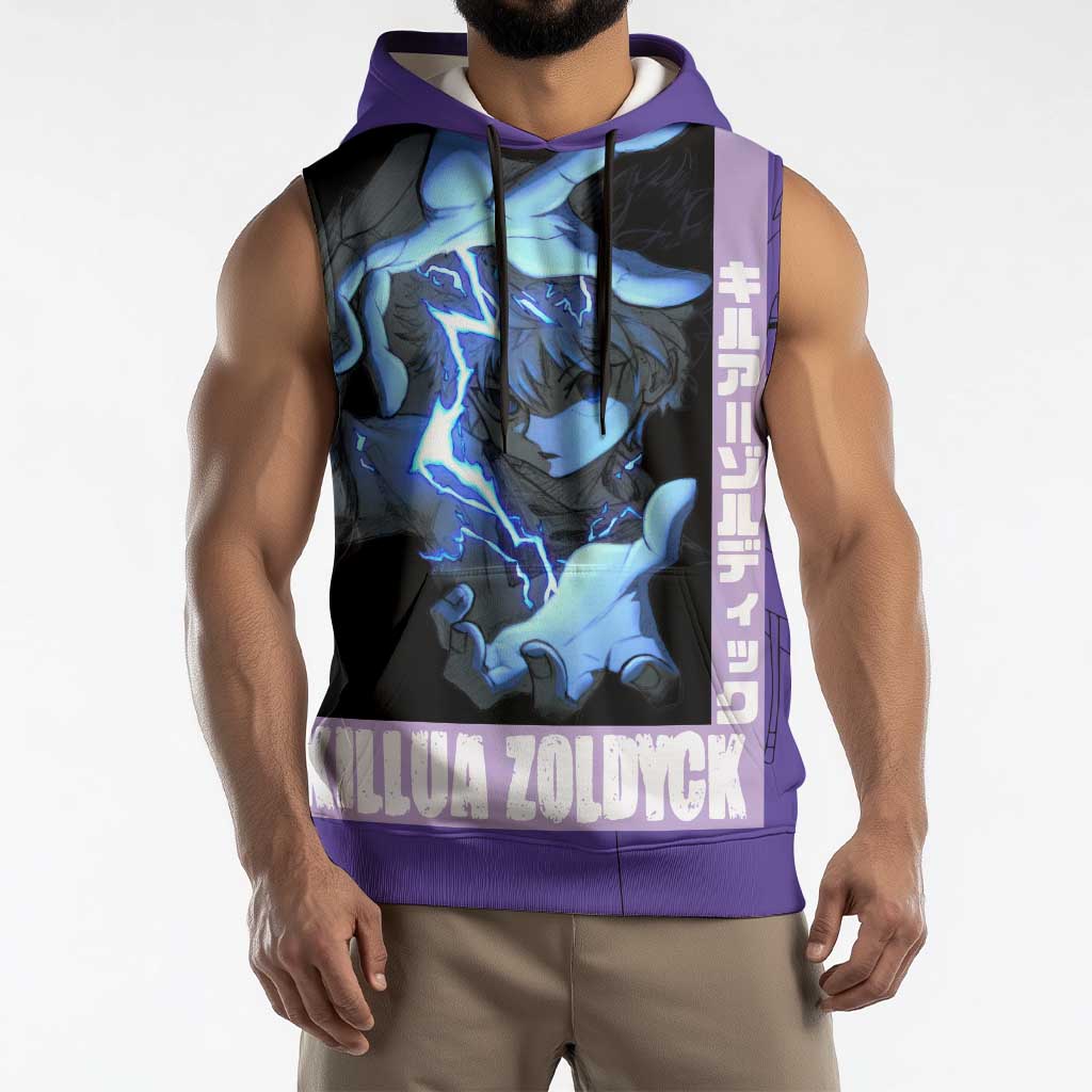 Killua Zoldyck Sleeveless Hoodie with Electric Aura and Assassin Eyes Anime Design - The Mazicc