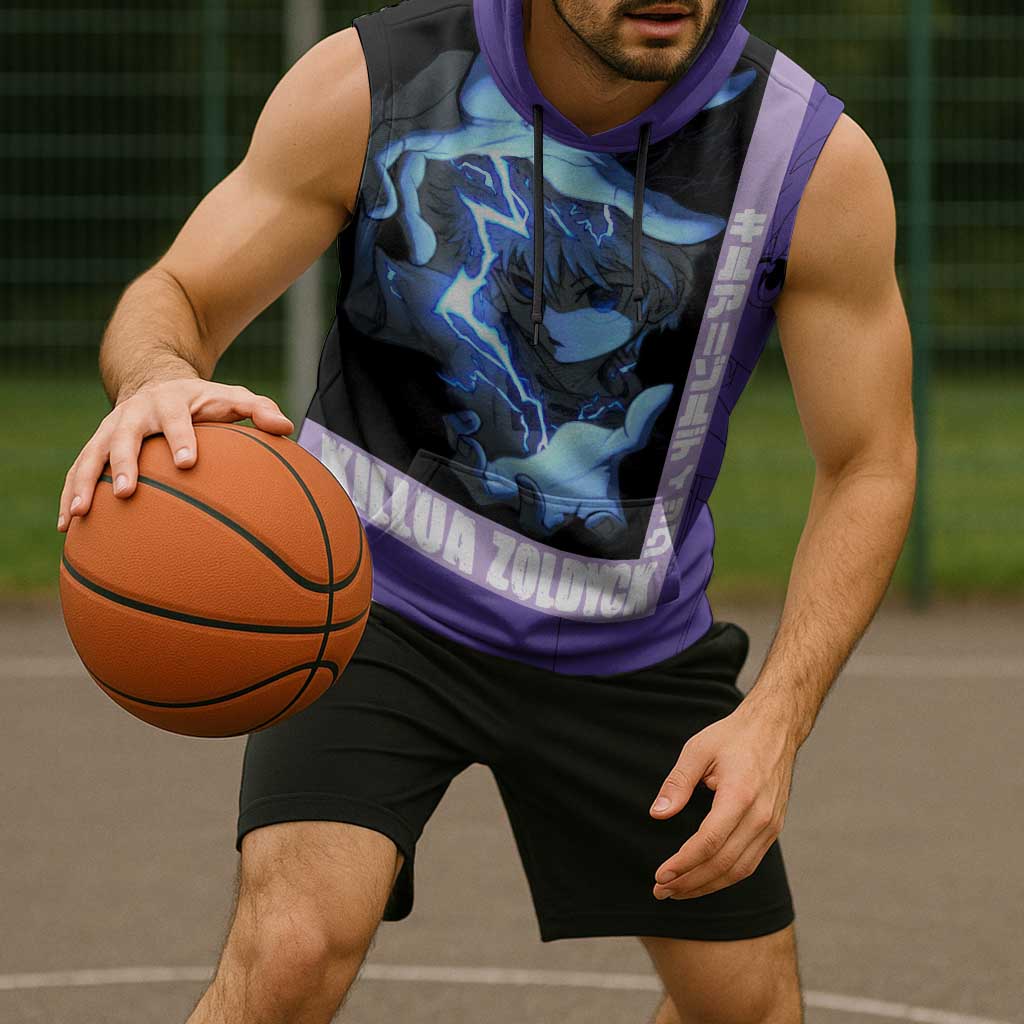 Killua Zoldyck Sleeveless Hoodie with Electric Aura and Assassin Eyes Anime Design - The Mazicc