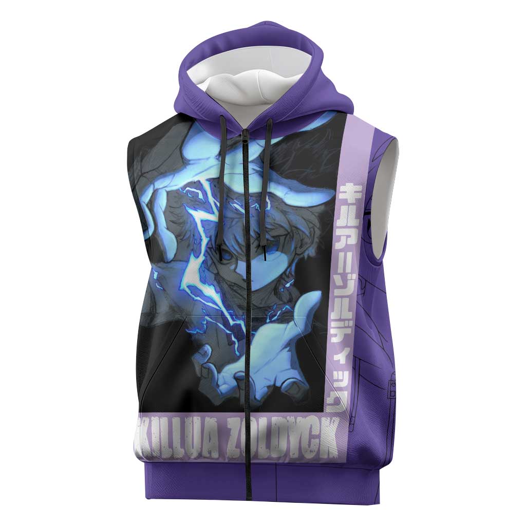 Killua Zoldyck Sleeveless Zip Hoodie with Electric Aura and Assassin Eyes Anime Design - The Mazicc