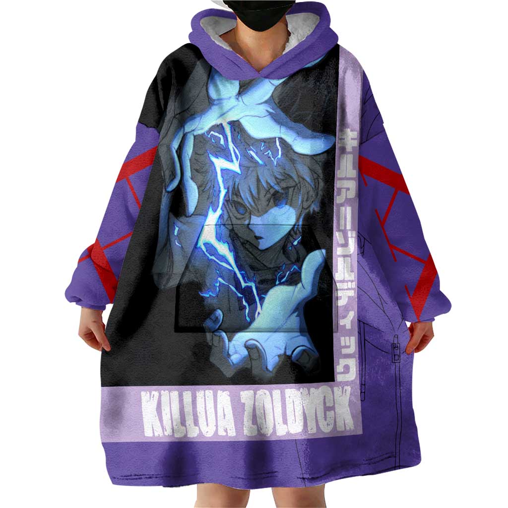 Killua Zoldyck Wearable Blanket Hoodie with Electric Aura and Assassin Eyes Anime Design - The Mazicc