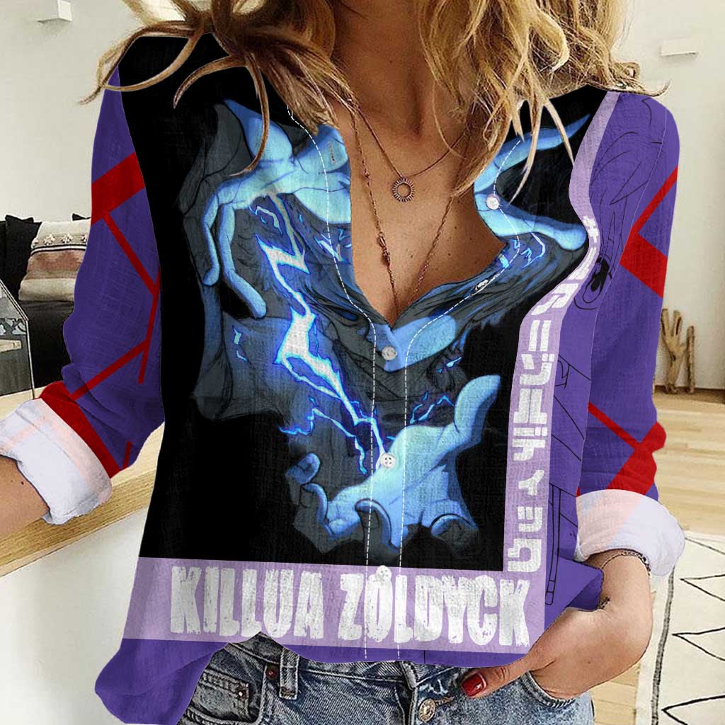 Killua Zoldyck Women Casual Shirt with Electric Aura and Assassin Eyes Anime Design - The Mazicc