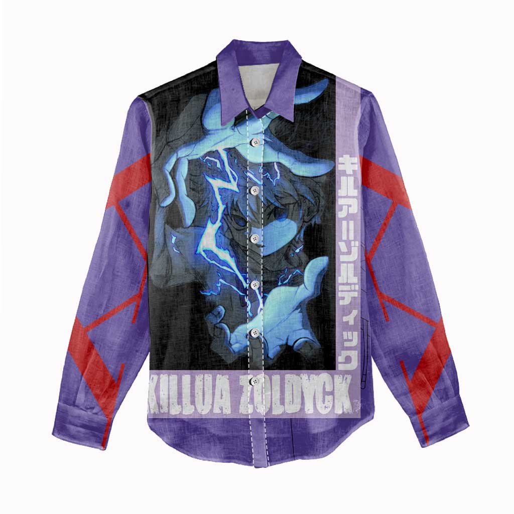 Killua Zoldyck Women Casual Shirt with Electric Aura and Assassin Eyes Anime Design - The Mazicc