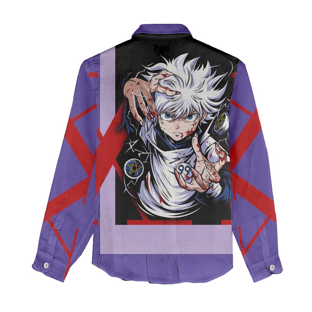 Killua Zoldyck Women Casual Shirt with Electric Aura and Assassin Eyes Anime Design - The Mazicc