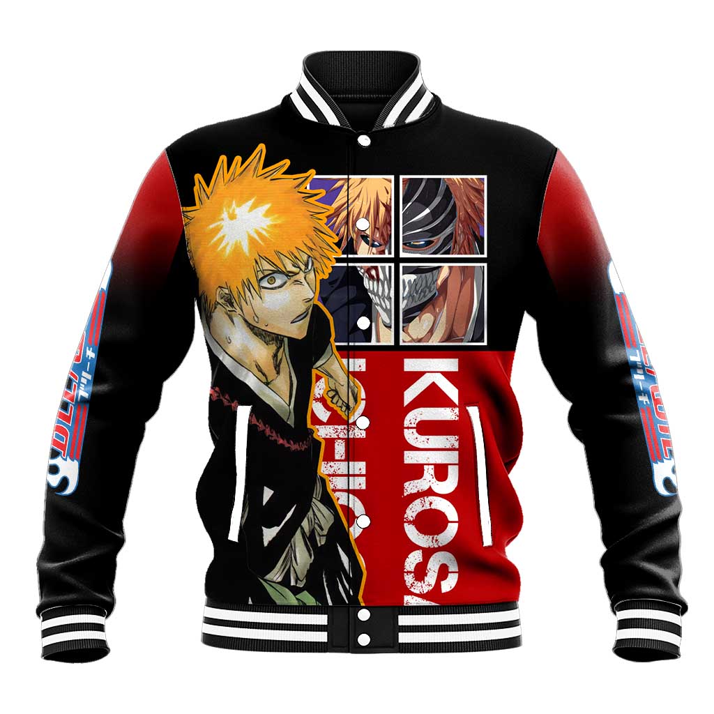 Bleach Ichigo Kurosaki Baseball Jacket with Hollow Mask and Manga Panel Design - The Mazicc