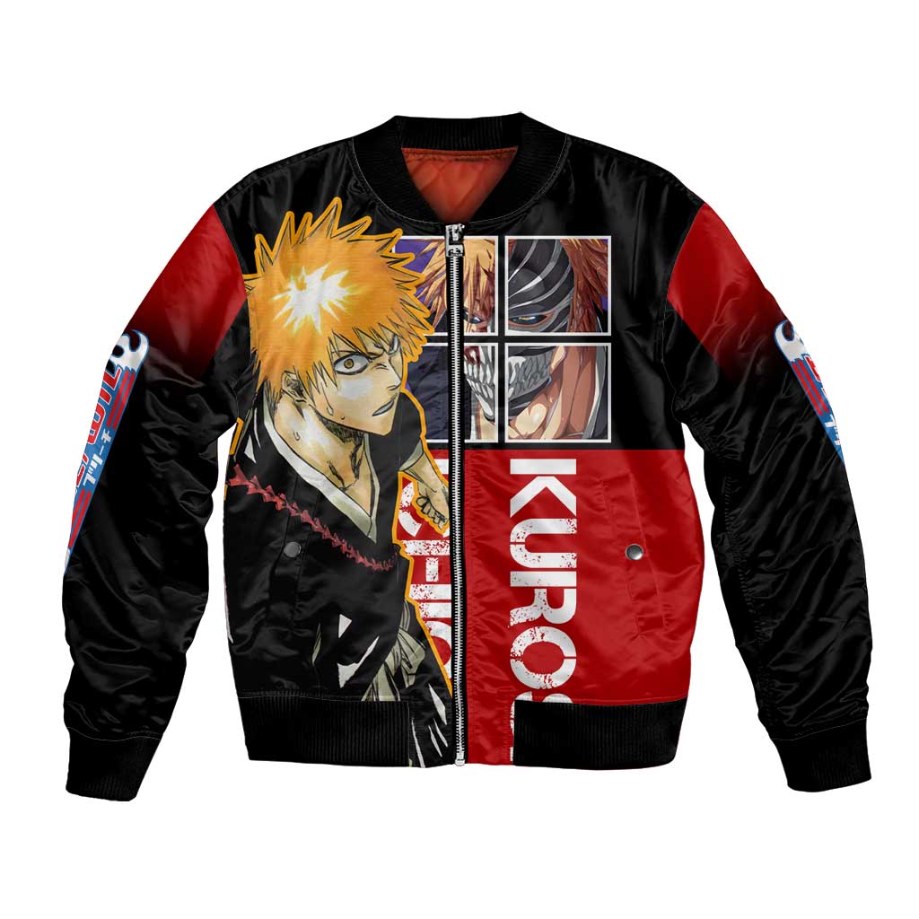 Bleach Ichigo Kurosaki Bomber Jacket with Hollow Mask and Manga Panel Design - The Mazicc