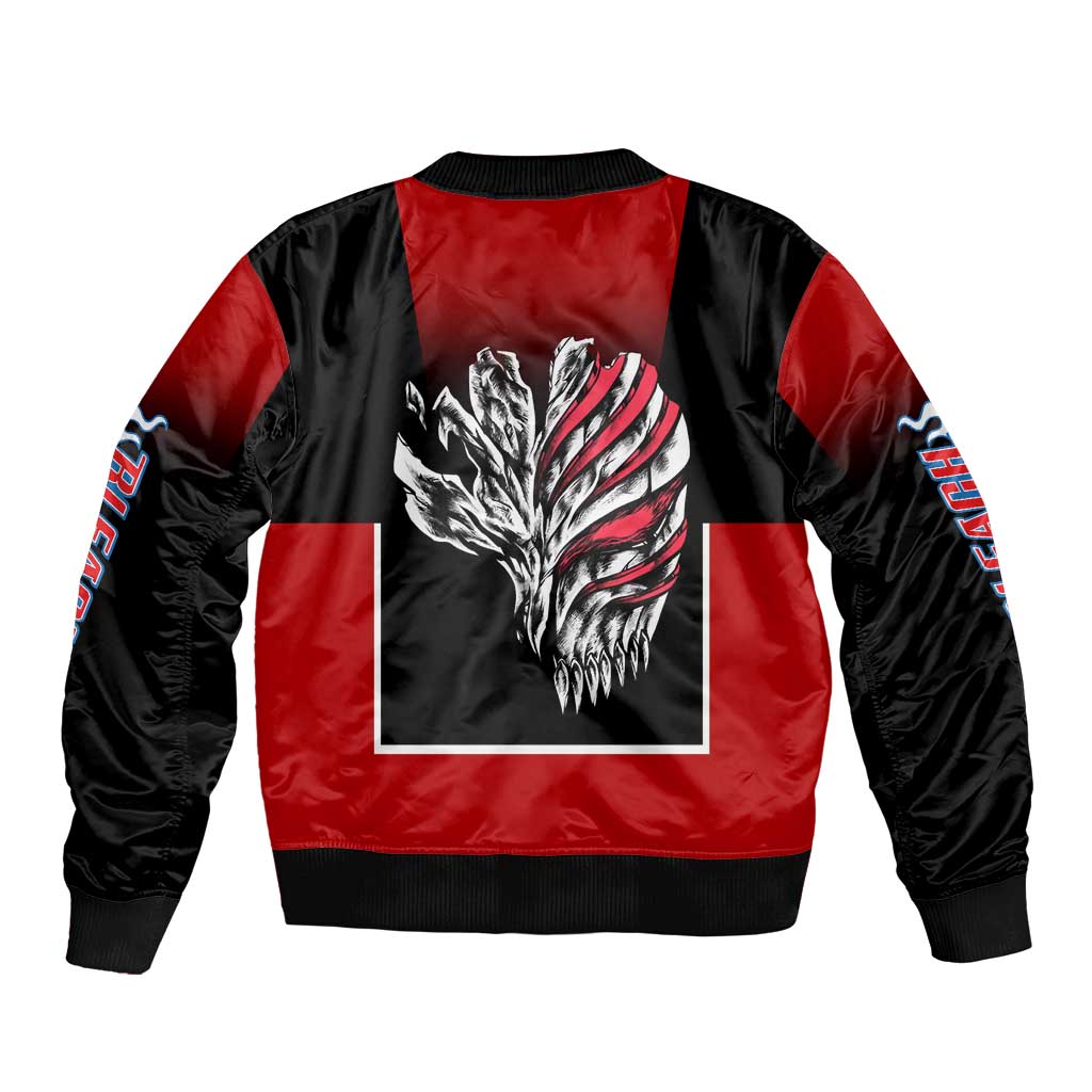 Bleach Ichigo Kurosaki Bomber Jacket with Hollow Mask and Manga Panel Design - The Mazicc