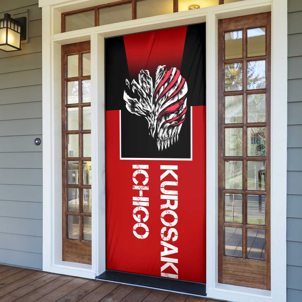 Bleach Ichigo Kurosaki Door Cover with Hollow Mask and Manga Panel Design - The Mazicc