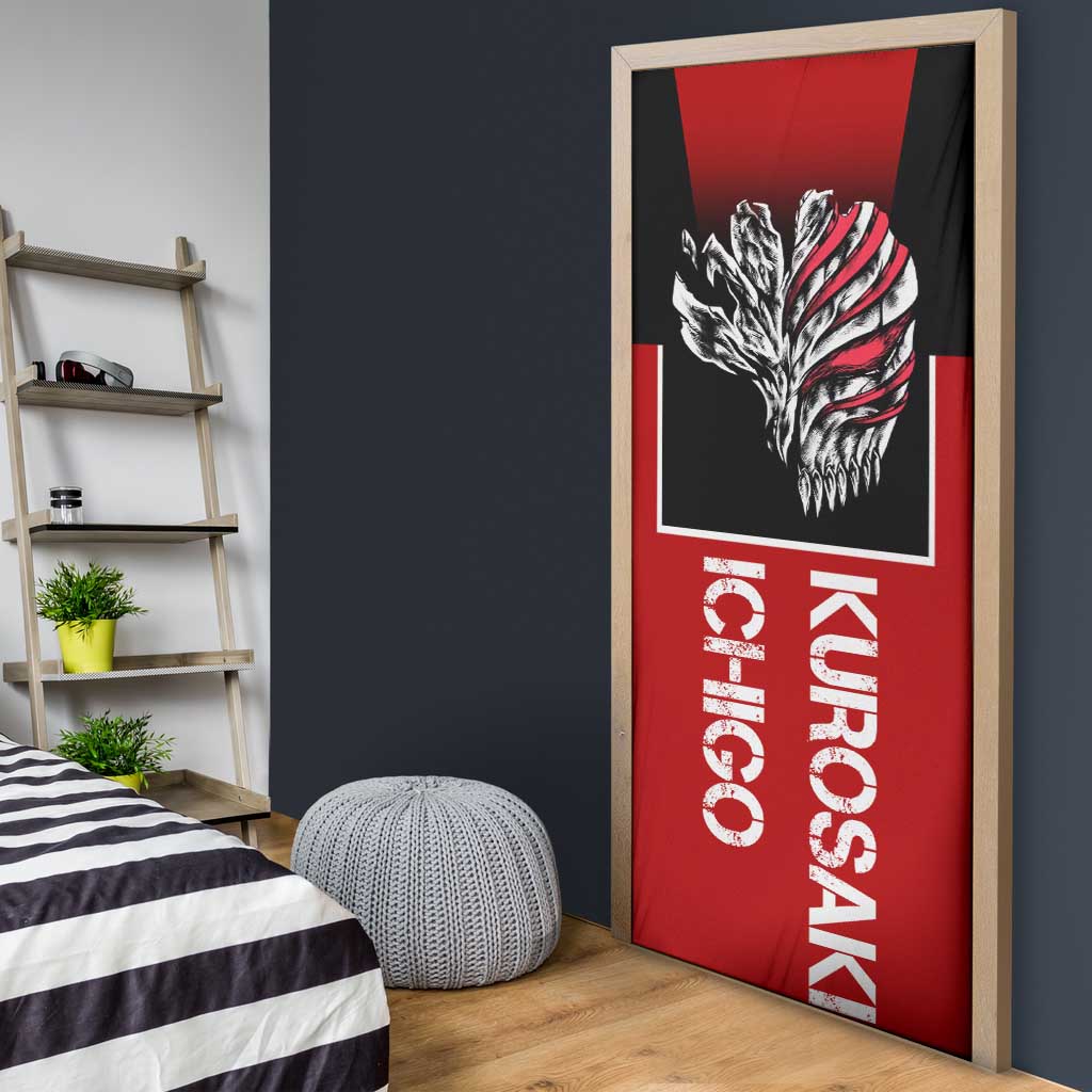 Bleach Ichigo Kurosaki Door Cover with Hollow Mask and Manga Panel Design - The Mazicc
