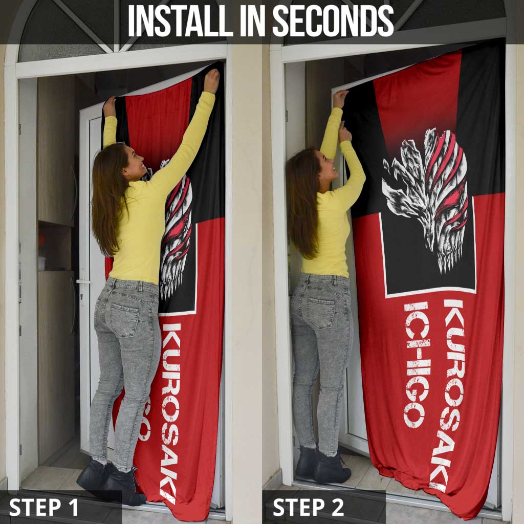 Bleach Ichigo Kurosaki Door Cover with Hollow Mask and Manga Panel Design - The Mazicc