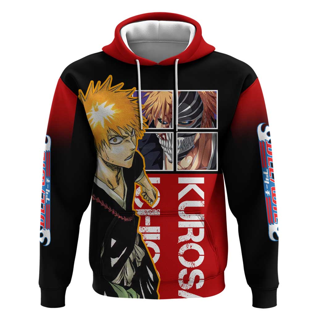 Bleach Ichigo Kurosaki Hoodie with Hollow Mask and Manga Panel Design - The Mazicc