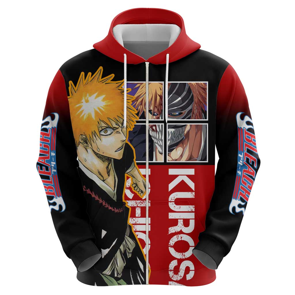 Bleach Ichigo Kurosaki Hoodie with Hollow Mask and Manga Panel Design - The Mazicc