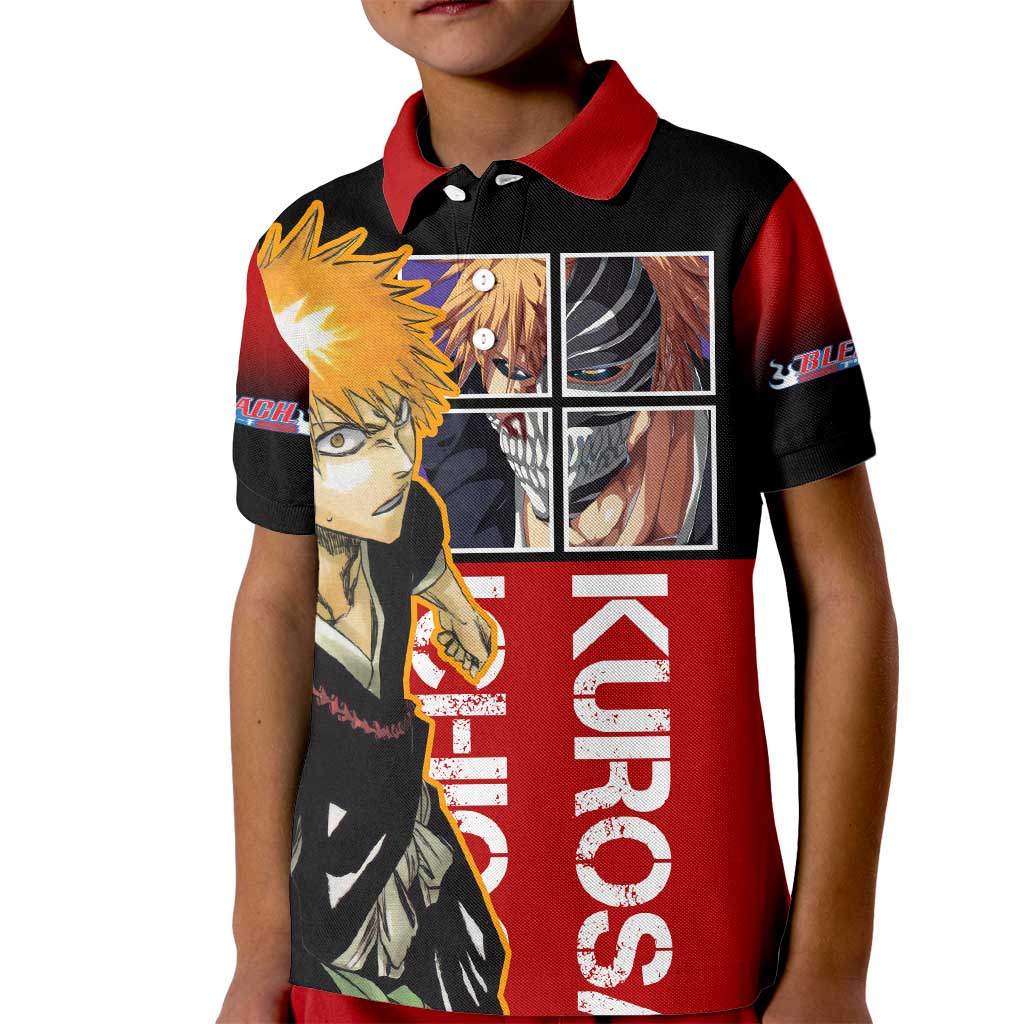 Bleach Ichigo Kurosaki Kid Polo Shirt with Hollow Mask and Manga Panel Design - The Mazicc