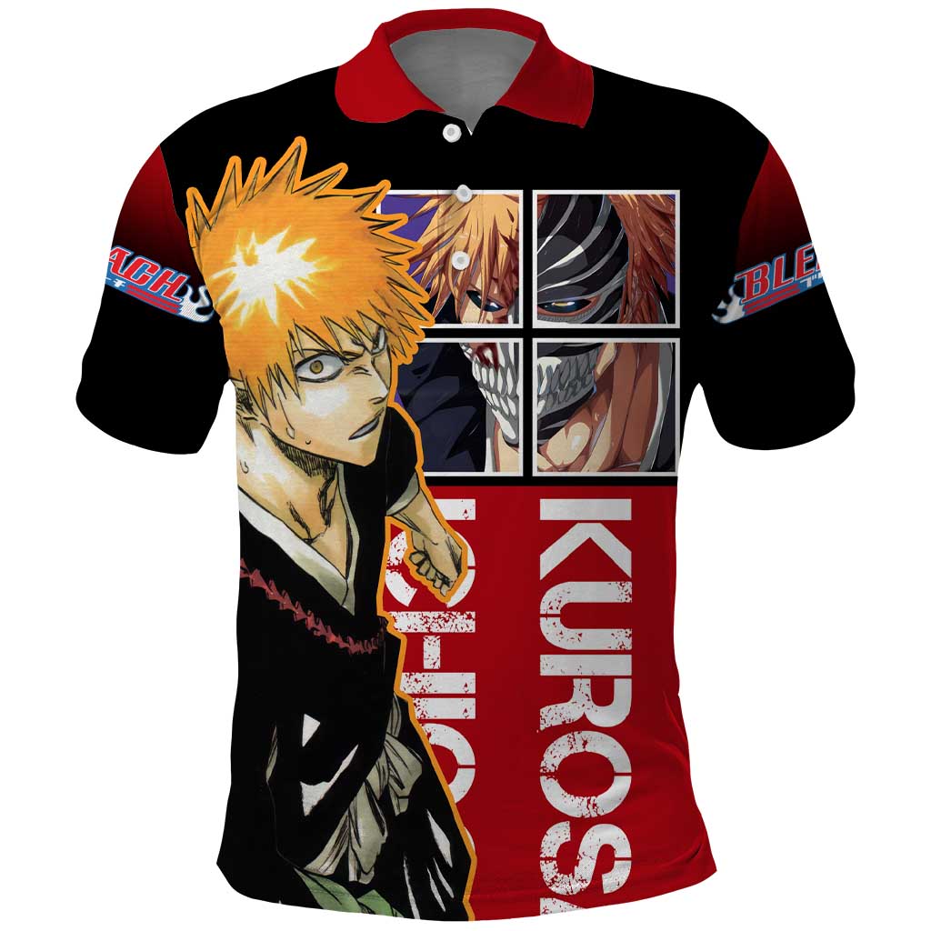 Bleach Ichigo Kurosaki Polo Shirt with Hollow Mask and Manga Panel Design - The Mazicc