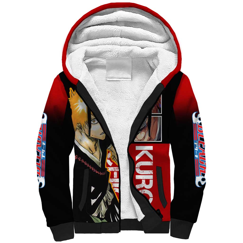 Bleach Ichigo Kurosaki Sherpa Hoodie with Hollow Mask and Manga Panel Design - The Mazicc