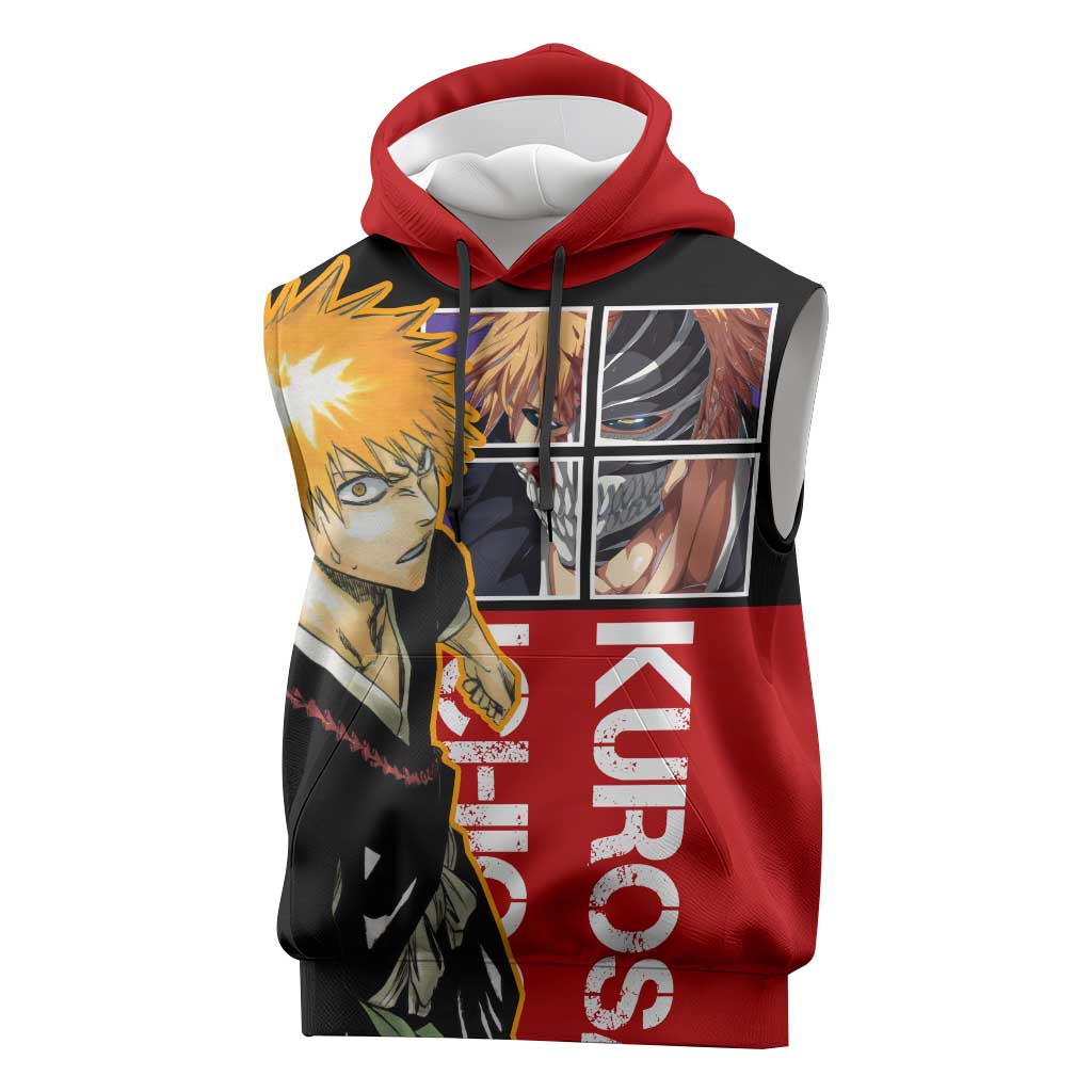 Bleach Ichigo Kurosaki Sleeveless Hoodie with Hollow Mask and Manga Panel Design - The Mazicc
