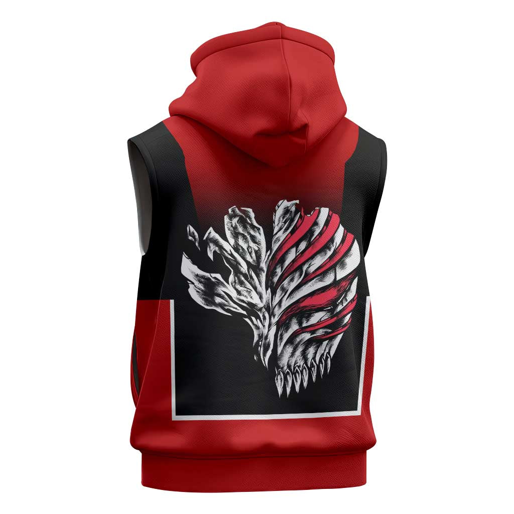 Bleach Ichigo Kurosaki Sleeveless Hoodie with Hollow Mask and Manga Panel Design - The Mazicc