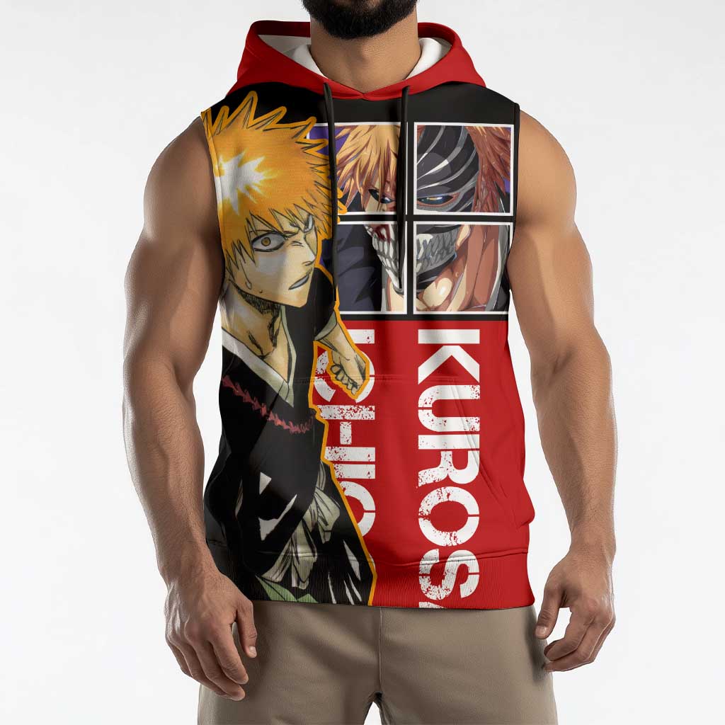 Bleach Ichigo Kurosaki Sleeveless Hoodie with Hollow Mask and Manga Panel Design - The Mazicc