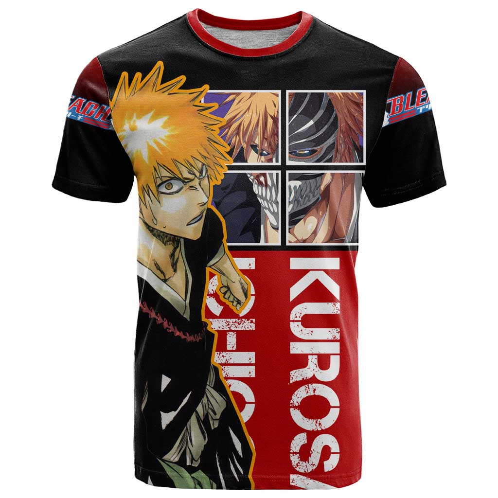 Bleach Ichigo Kurosaki T Shirt with Hollow Mask and Manga Panel Design - The Mazicc
