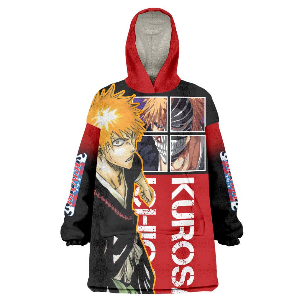 Bleach Ichigo Kurosaki Wearable Blanket Hoodie with Hollow Mask and Manga Panel Design - The Mazicc