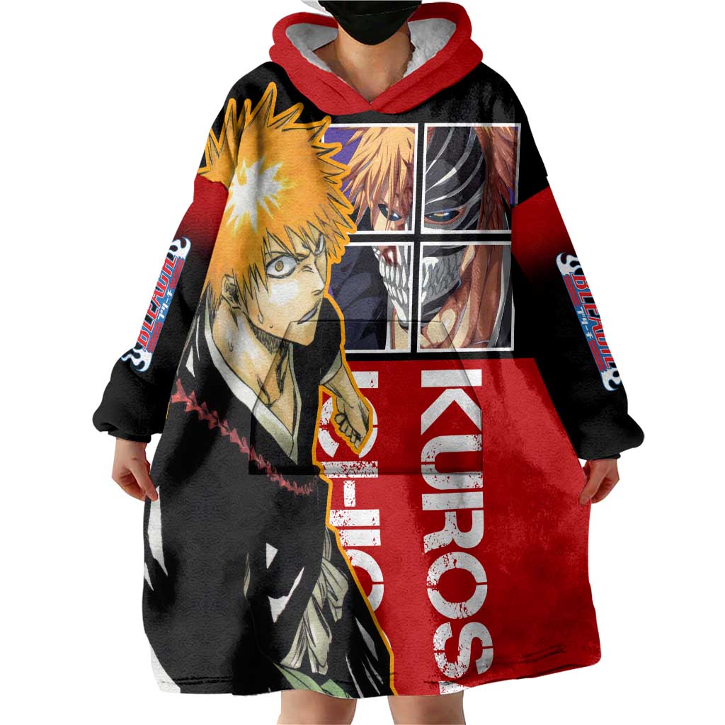 Bleach Ichigo Kurosaki Wearable Blanket Hoodie with Hollow Mask and Manga Panel Design - The Mazicc